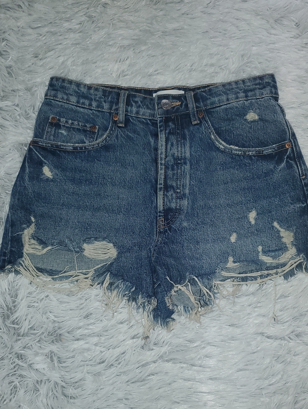 *Zara Distressed Dark Blue Denim Jean Shorts*